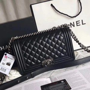 Chanel BOY Chain CrossBody Medium Black Silver